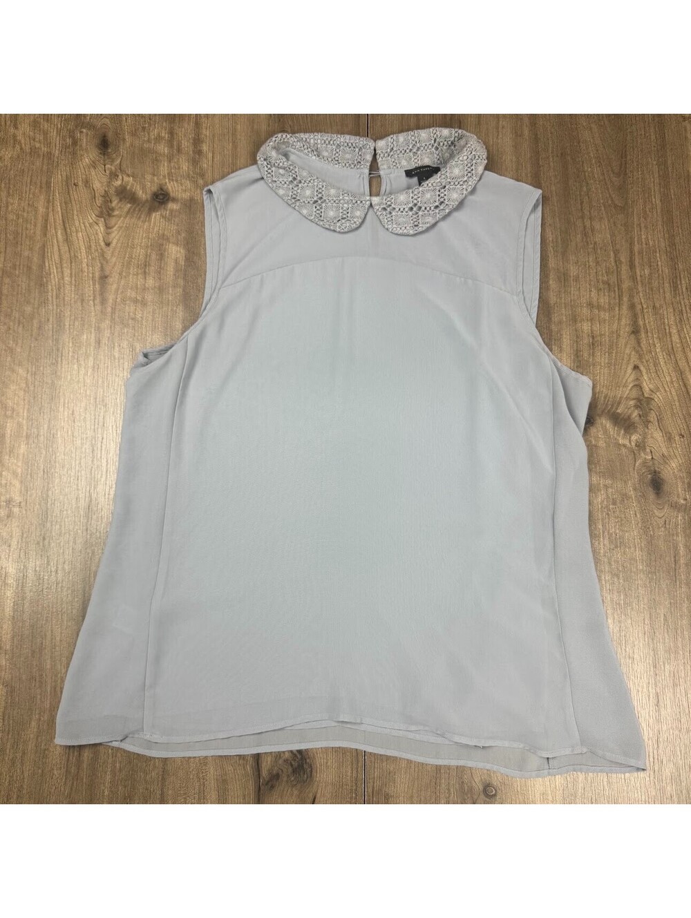 Ann Taylor Geometric Collar Sleeveless Blouse Button Front Blue Gray Size:L